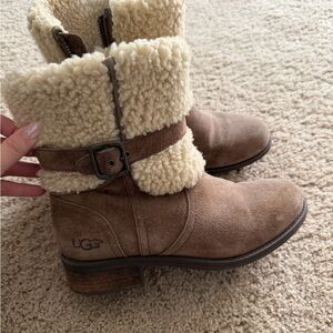 UGG Brown Shearling Boots with Zipper